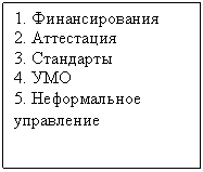 Подпись: 1. Финансирования
2. Аттестация
3. Стандарты
4. УМО
5. Неформальное управление