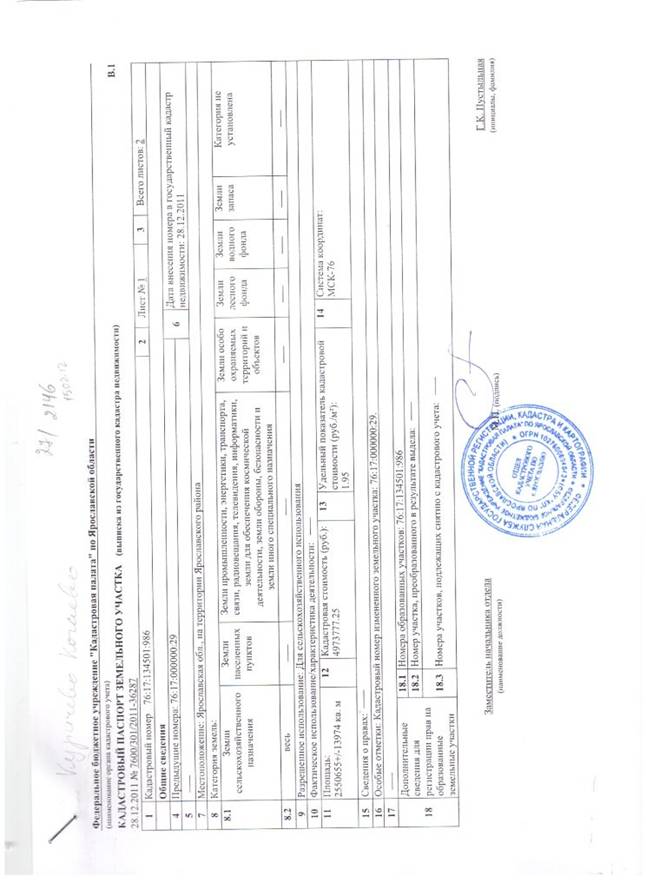 Описание: \\Host\f\РАБОТА 2013\Замена трубы на МН Ухта-Ярославль, 1118.89-1132.09 км\Землеустройство\Земли сх\Племзавод им.Дзержинского\кад.пасп\кад.пасп\Отсканировано 21.06.2jpg